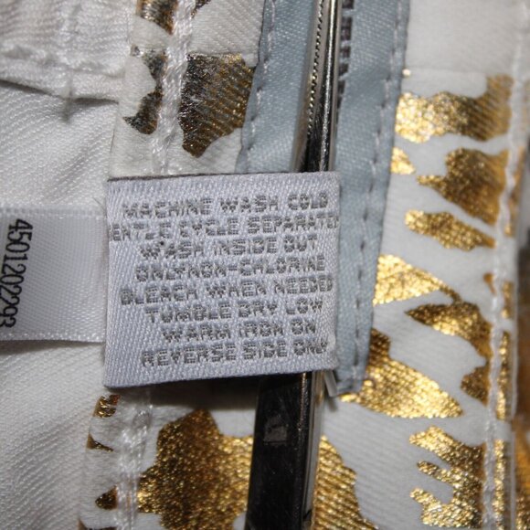 Chicos Platinum Denim Sz 0.5 x 24 White Gold Silver Animal Print Cotton Jeans - Picture 9 of 14